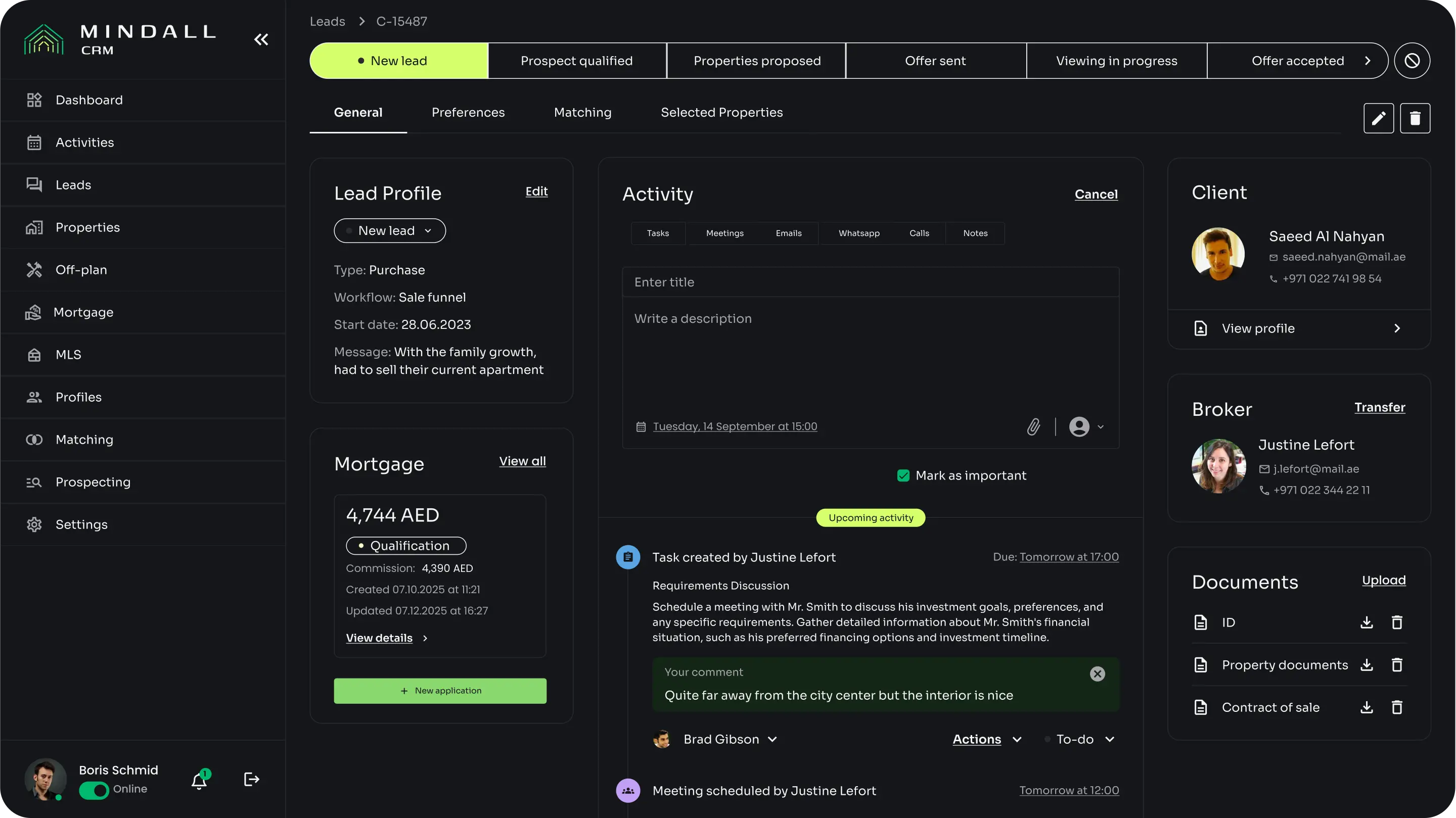 Mindall CRM interface